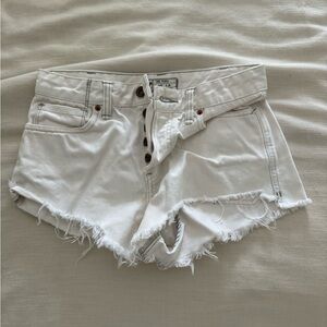 Free People White High-Rise Frayed Hem Jean Shorts